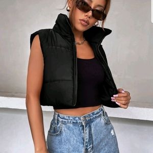 Sleeveless Zip Up Crop Vest Puffer Coat